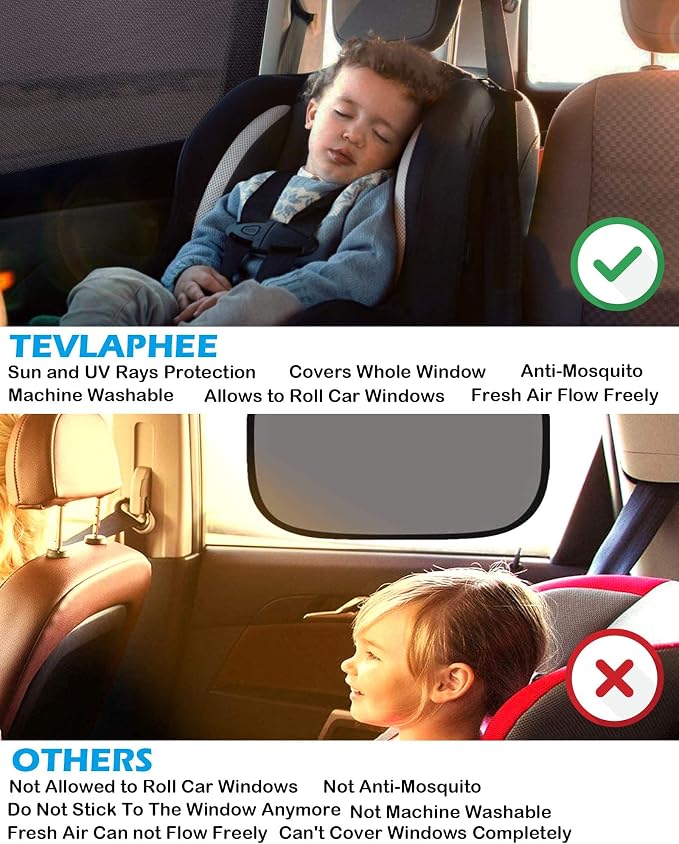 Tevlaphee Car Window Shades, 2 Pack Car Sunshade for Kids Breathable Universal Sun Visor Car Net for Baby with Certified UV for Side Window, Spandex Mesh Material Protect Privacy for Family (L) - Image 3