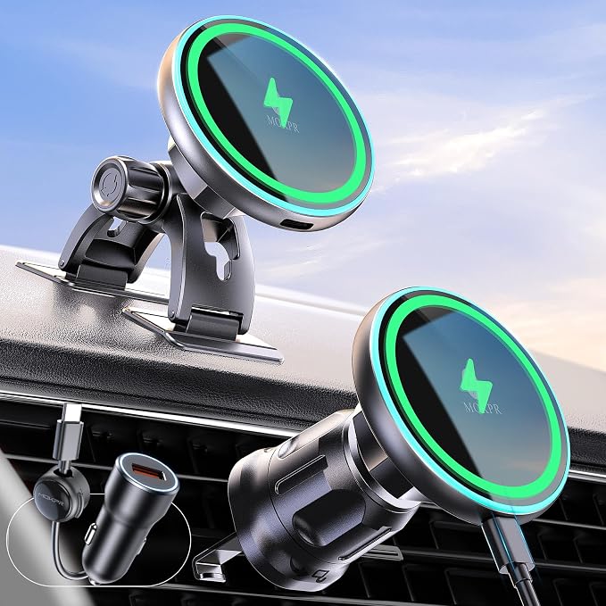 for iPhone Magsafe Car Mount Charger Vent-LED Wireless Car Charger | Magnetic Car Phone Holder HandsFree Car Mount Fast Car Charger for iPhone 17/16/15/14/13/12 Series by MOKPR