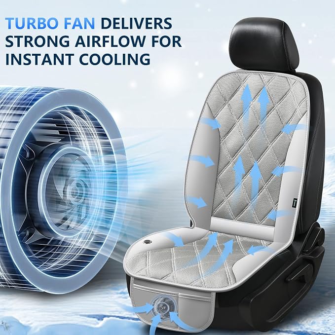 Cooling Car Seat Cushion Ventilated Car Seat Cover with 3-Speed Adjustable Universal Fit for 12V/24V Car SUV Truck Van for Summer, Gray - Image 3