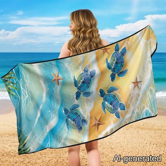 Beach Turtle Car Towel Seat Cover Breathable Car Seat Cover Protector Comfortable Soft Cars Accessories with Storage Bag for Cars SUV Trucks - Image 4