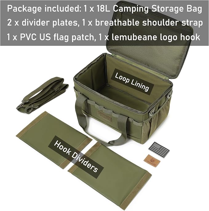 Tactical Camping Storage Bag 18L Tactical Utility Tote Bag Camping Cookware Organizer Trunk Organizer (Army Green) - Image 3