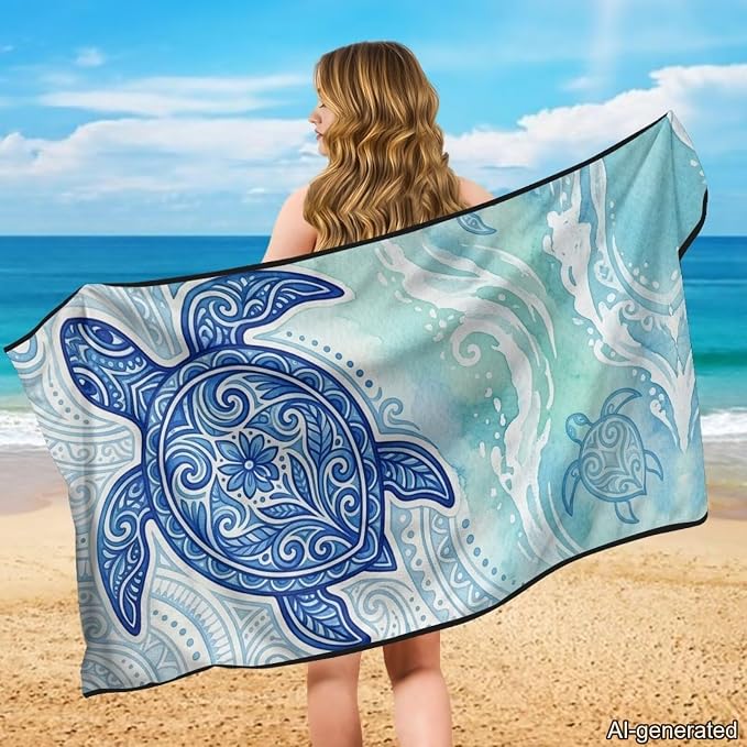 Sea Turtle Car Seat Towel Cover After Gym Quick-Dry & Absorbent Car Seat Hoodie Towel Polynesian Style Sports Towel for Gym Workout, Running, Swimming, Beach and Hiking - Image 3