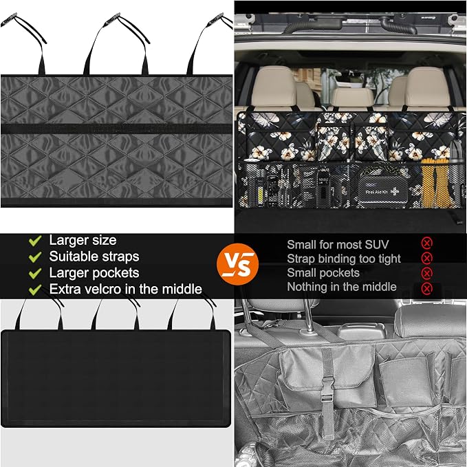 Femuar Car Trunk Organizer, Large Capacity Backseat Trunk Organizer (42"*18"), Collapsible Car Storage Bag with 8 Pockets - Hibiscus - Image 2
