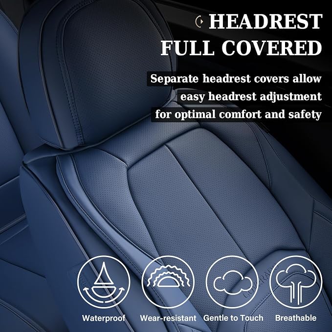 Coverado Car Seat Covers Full Set, Blue Car Seat Cover, Nappa Leather Seat Covers for Cars, Waterproof Car Seat Protector with Lumbar Support, Automotive Seat Covers Universal Fit for Most Cars (Blue) - Image 7