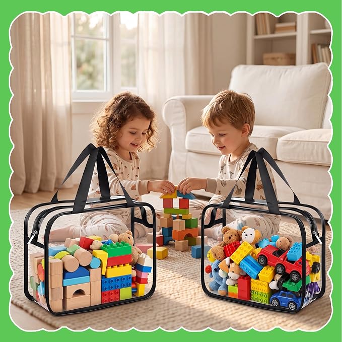 Toy Storage Bags 6 Pack, Clear PVC Toy Organizers, Black | Waterproof PVC, Large 30 x 10 x 22 CM Size, Label-Ready, For Toys, Books, Puzzles, Classroom and Travel - Image 2