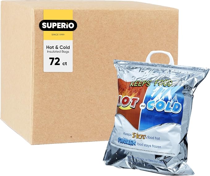 Superio Hot and Cold Insulated Bags for Food Delivery, Grocery Shopping Bags, Food Storage for Hot and Frozen Food for Travel, Disposable Cooler Bag, Reinforced Thermal Lunch Bag (72, 16"x19.25") by Superio