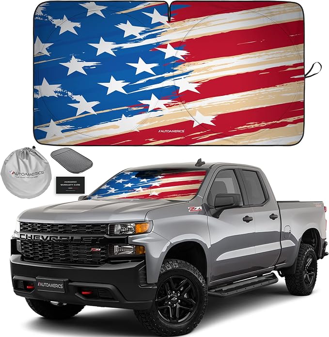 Autoamerics 1-Piece Windshield Sun Shade USA Art Flag - 1 American Design - Foldable Car Front Window Sunshade for Most Sedans SUV Truck - Blocks Max UV Rays and Keeps Your Vehicle Cool - Large by AutoamericsUS