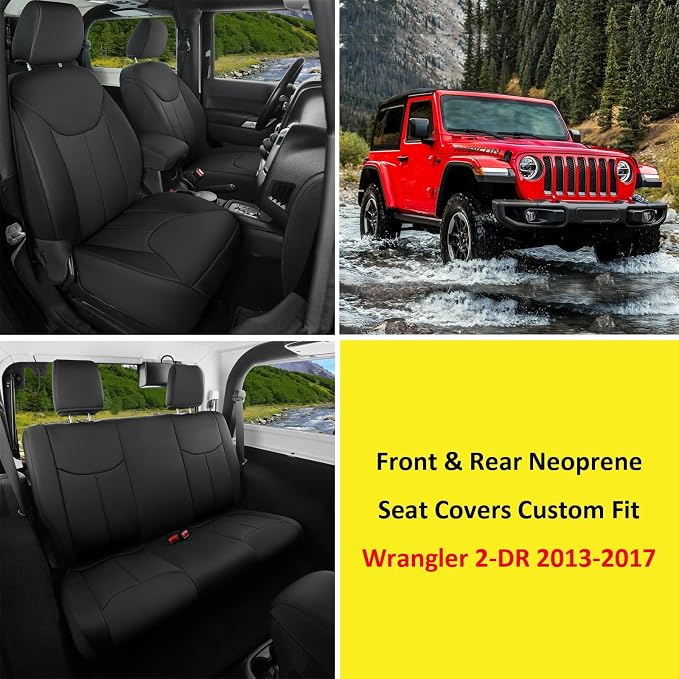 GIANT PANDA Neoprene Seat Covers for Jeep Wrangler JK 2-Door (2013-2017), Neoprene UV&Waterproof, Foam Padded, Front & Rear Seat Covers(Black) - Image 2