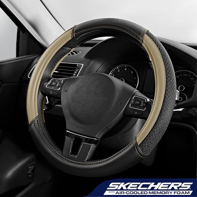 Skechers Air-Cooled Steering Wheel Cover,Leather Car Steering Wheel Cover Universal Fit 14" 1/2-15" Car Wheel Protector for Men Women Fit Suvs,Vans,Sedans,Car,Trucks,Beige - Image 2