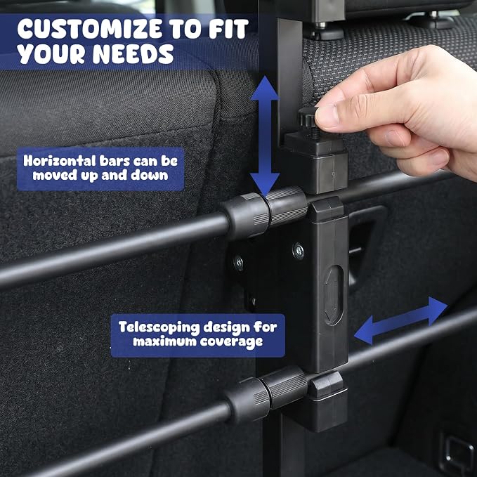 Magshion Adjustable Dog Car Barrier Pet Gate, Black | Fits Most SUVs, Trucks & Minivans, 34''-60'' Wide, Strong Metal Tubing, Keeps Dogs Safe, Easy to Store in Vehicles - Image 4
