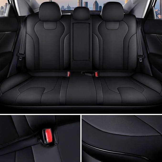 Seat Covers for Hyundai Elantra 2021 2022 2023 2024 2025 2026 | SE SEL/SEL Sport & 2021-2026 Hybrid Blue Customized Faux Leather Car Seat Cover-Full Set Black - Image 3