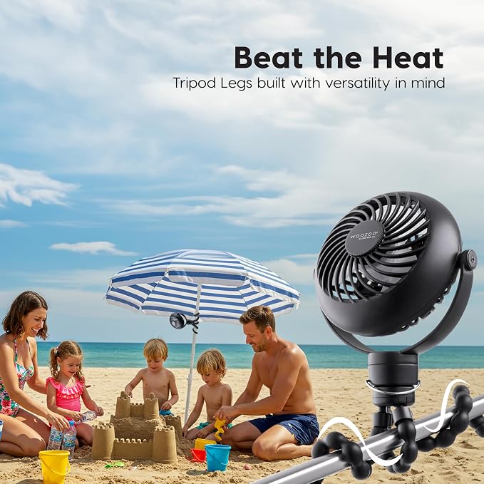 IRIS USA WOOZOO Portable Personal Fan, USB-C Charging, Tripod Stand, Black | LED Light, Mosquito Repellent Tray, 360° Tilt, 3 Speeds, Pet Stroller Car Fan, Camping Golfing Outdoor Use - Image 9
