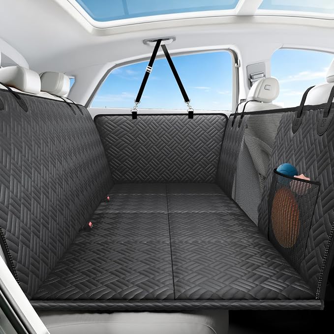 Dog Car Seat Cover for Back Seat, Hard Bottom Back Seat Extender for Dog | Supports 400lbs, Waterproof, Heavy Duty, Scratch Resistant, Dog Hammock for Car SUV and Small Truck, Black, 51 Inch by Unknown