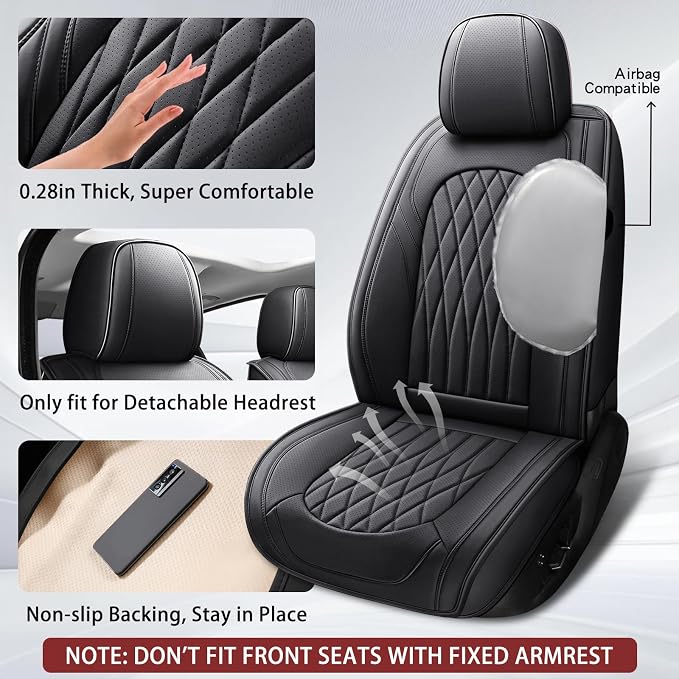 WELLDO Nappa Faux Leather Car Seat Covers Full Set, Black | Eazy to clean,Easy to install ,Waterproof, Non-Slip,Scratch-resistant, Universal Fit for Most Cars, SUVs, Pickup Trucks - Image 5