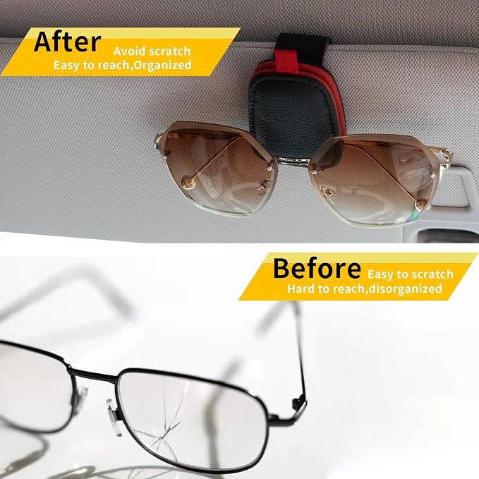 Yuoyar Magnetic Leather Sunglasses Holder for Car, 2 Packs (Black-red) | Magnetic Car Visor Accessories - Image 3