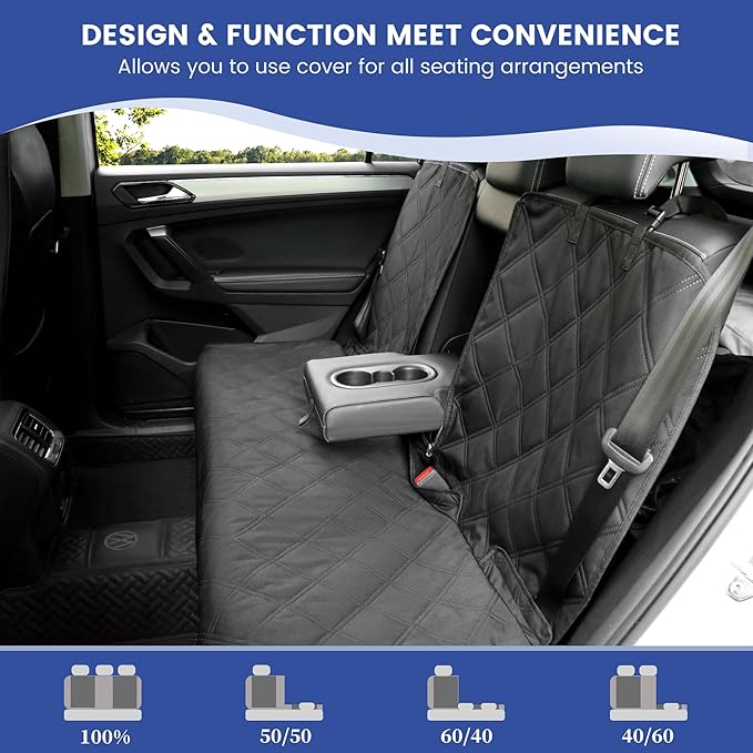 ALLANSING Back Seat Cover for Compact Cars and SUVs Rear Split Bench - 900D Oxford Waterproof Non-Slip Car Seat Protector for Messy Kids & Drooling Dogs, Easy Clean(Black) - Image 4