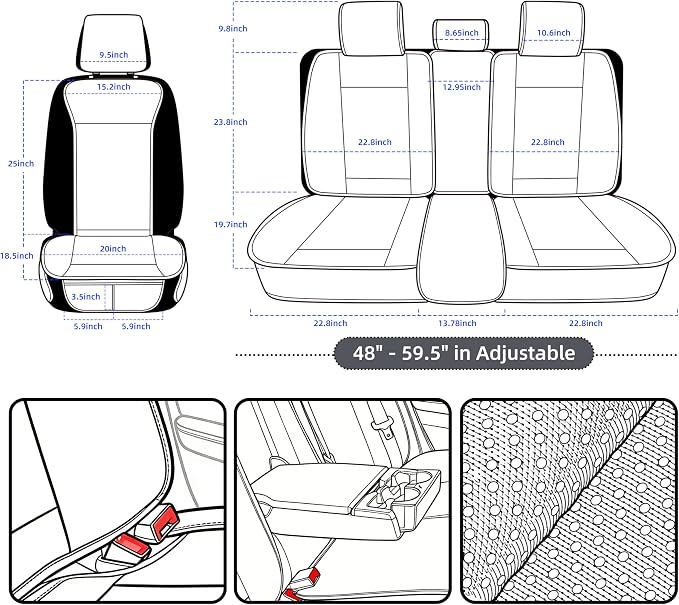 Elantrip Car Seat Cover Full Set Leather Waterproof Front Rear Black | 5-piece full set in premium black leather — 2 front + 3 rear, full cabin protection - Image 6