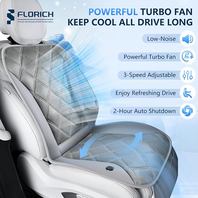 Cooling Car Seat Cushion Ventilated Car Seat Cover with 3-Speed Adjustable Universal Fit for 12V/24V Car SUV Truck Van for Summer, Gray - Image 5