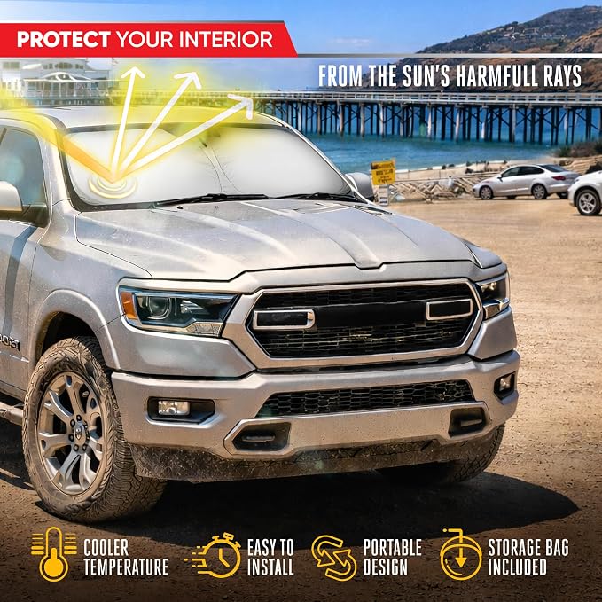 Motor Trend Custom Fit Dodge Ram 1500 Windshield Sun Shade - Fits All (2019-2026) Trims - Foldable Pop-Up Car Windshield Sunshade Dodge Ram 1500 Accessories - Automotive Ram Truck Interior Protection - Image 3