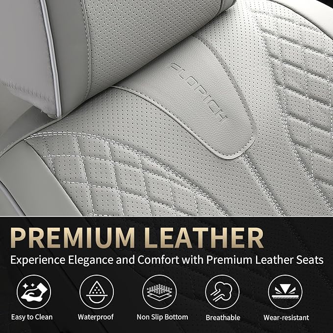 FLORICH Seat Covers, Car Seat Covers Front Seats Faux Leather Automotive Seat Covers Luxury Waterproof Car Seat Cover Protectors Universal Fit for Most Cars SUV Trucks, Gray - Image 6