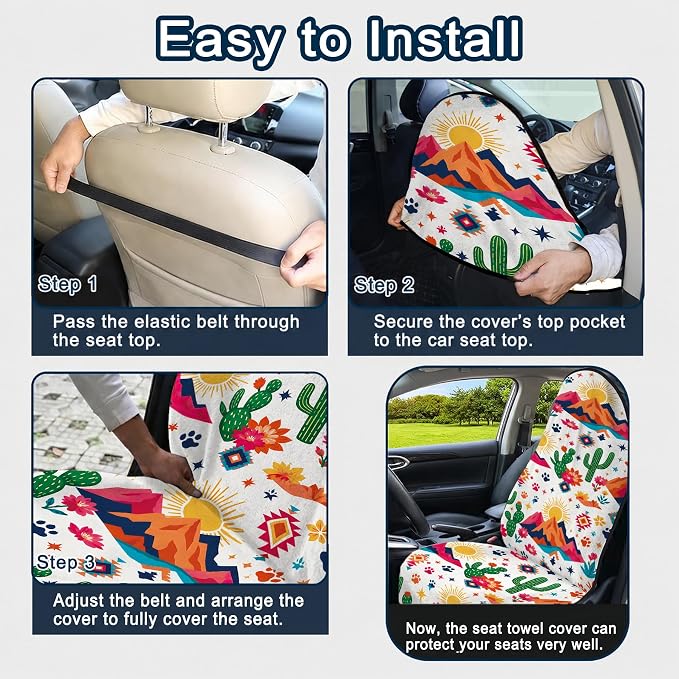 Car Seat Towel Cover 2 Pack for Front Seats, Sweat Absorbent Car Seat Protector with Non-Slip Backing, Waterproof Towel Car Seat Covers for Runners, Gym, Swimming, Beach, Desert Cactus - Image 8