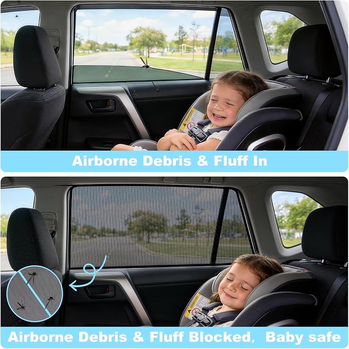 XCBTY 19-24 RAV4 Window Shade for Rear Seat Windows, 2-Pack Magnetic Mesh | Blocks 99% UV to keep baby & pets cool. One-way privacy mesh allows fresh air flow. Press clip & hold 5s for maximum grip. - Image 6