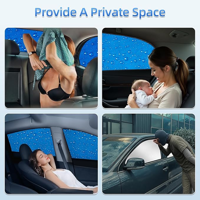 Aokway Magnetic Side Window Sun Shade -100% Block Light Car Window Shades - Car Privacy Curtains Universal Fit for Baby Naps, and Camping with UV Protection (Blue, Rear 2pcs) - Image 3