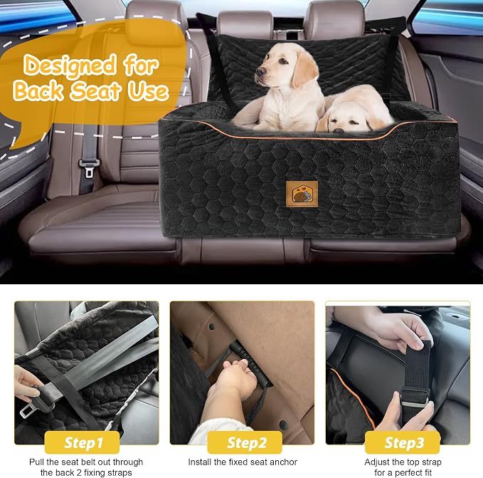 Dog Car Seat for Medium/Large Dogs, Washable Dog Booster Seat Under 60 lbs or 2 Small Dogs, Multi-Functional Pet Car Seat with Thick Cushion, 2 Safety Leashes (Black) - Image 3