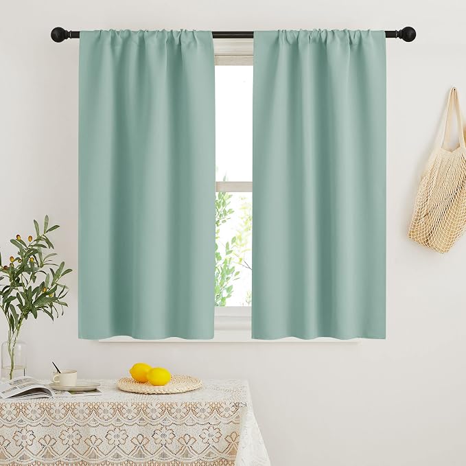 RYB HOME Blackout French Door Window Curtain Coverings, Rod Pocket | Thermal Insulated, Privacy Protection, Non See Through, Drapes for Small Window Bathroom Kitchen, W29 x L45, Aqua, 2 Panels by RYBHOME