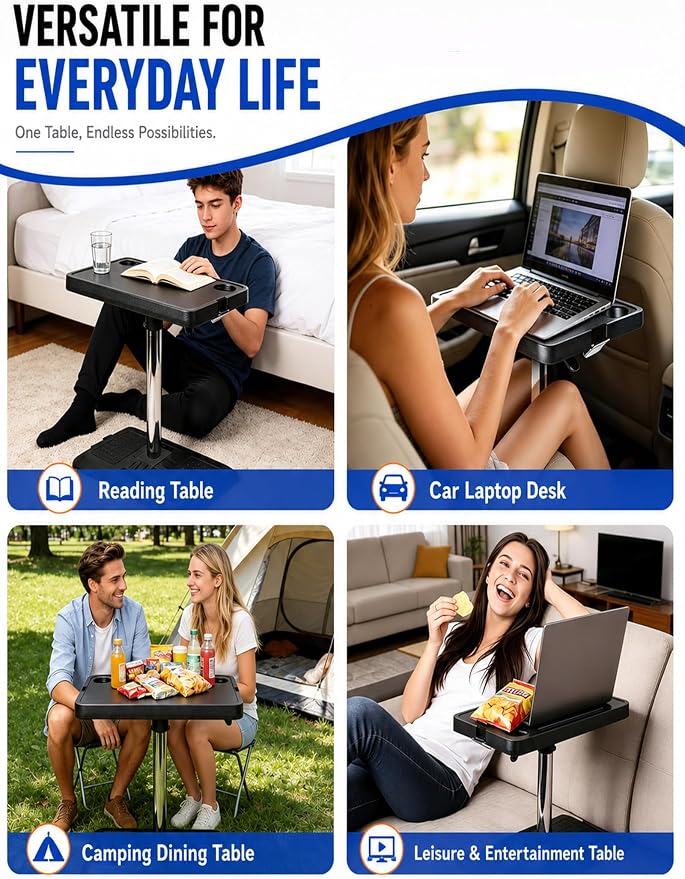 Car Seat Tray Table, Adjustable Car Desk for Laptop & Tablet, Multi-Function Travel Tray for Driver, Front Passenger & Rear Seats, Work & Eating Essential Car Accessory for Long Road Trips - Image 6