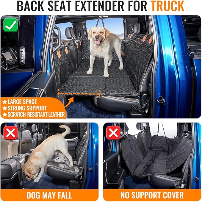 MAXFUT Dog Car Seat Cover for Back Seat,Seat Extender for Full Size Truck | Hard Bottom Dog Hammock,Waterproof,Scratch Resistant Leather,Strong Support,More Rest Space,Truck Back Seat Protector,Black - Image 5