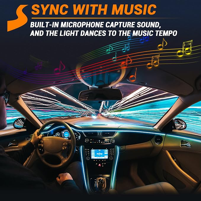 Interior Car LED Strip Lights 400 inches Fiber Optic tubing USB Powered RGB 8 in 1 Car Neon with Wireless APP and Remote Control, Ambient Lighting Kits 16 Million Colors,Sync to Music - Image 4