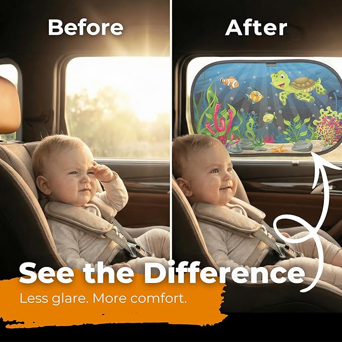 CARAMAZ Car Window Shade for Baby with Certified UV-Protection 2 Pack - 20"x12" - Image 3