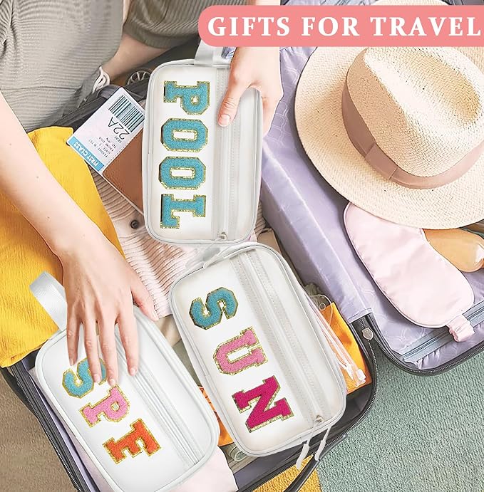 COSHAYSOO Clear Sunscreen Bag SPF Beach Vacation Essentials Waterproof Summer Pool Must Have Accessories for Women Teen Girls, Family Beach Day Organizer Toiletry Pouch Travel Gifts Preppy Letter - Image 6