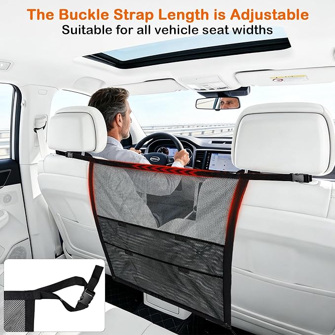 Dog Car Barrier Net Divider with 2 Large Storage Pockets | Easy to Install, Universal for Car, SUV, Truck - Image 4
