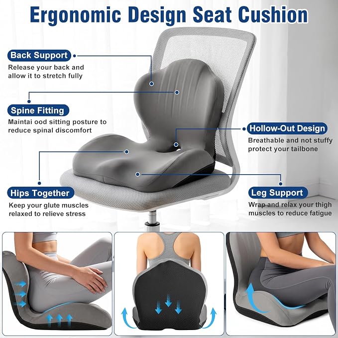 Car Seat Cushion Office Chair Cushion with Lumbar Support Pillow | Ergonomic Seat Cushion for Relieve Sciatica & Tailbone Pain, Ideal for Car Driving Truck Office Chairs Wheelchairs Home Use - Image 4