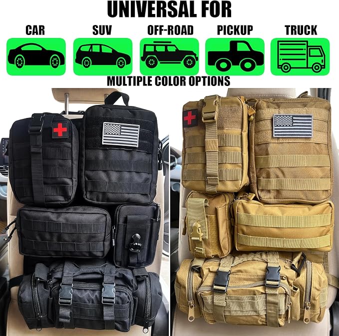 7 PACK Tactical Seat back organizer Truck organizer With 6 Detachable Pouches Universal For Car Truck Ford Jeep Military-Grade Heavier Panels With Multi-functional Packs (khaki) - Image 2