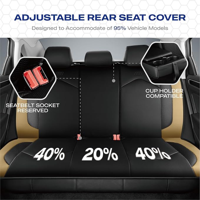 Skechers Memory Foam Car Seat Covers, Leather High Back Seat Covers Quilting Design,Waterproof Sports Car Seat Covers Full Sets,Airbag Compatible, Universal Fit for Most Cars, SUVs,Trucks,Beige - Image 7