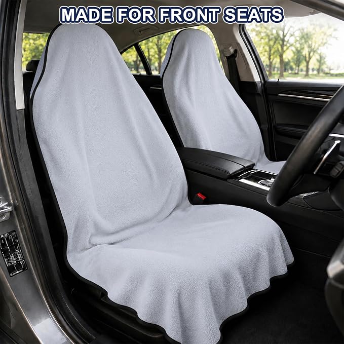 Car Seat Towel Cover 2 Pack for Front Seats, Sweat Absorbent Car Seat Protector with Non-Slip Backing, Waterproof Towel Car Seat Covers for Runners, Gym, Swimming, Beach, Pets, Lavender Gray - Image 2