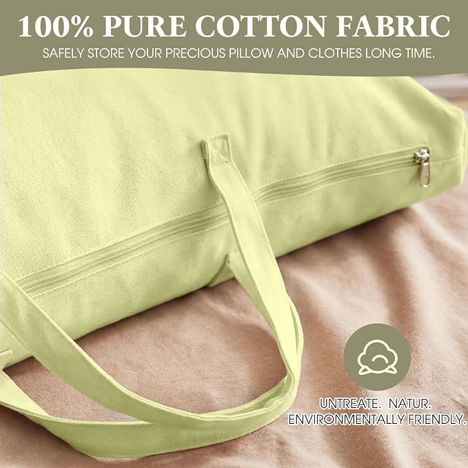 2 Pack Travel Pillow and Blanket Bags, 100% Cotton Canvas Pillow Storage Bag with Handles, Heavy Duty Breathable Organizer for Bedding Linens, Pillow Bag for Traveling(2,Olive Green,20"x26") - Image 6