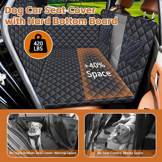 JSTHT Dog Car Seat Cover for Pets Back Seat Extender Support 420lbs | Hard Bottom Dog Car Seat Cover, Waterproof Car Seat Cover Protector, Nonslip Scratch Proof Dog Hammock for Car SUV and Truck - Image 3