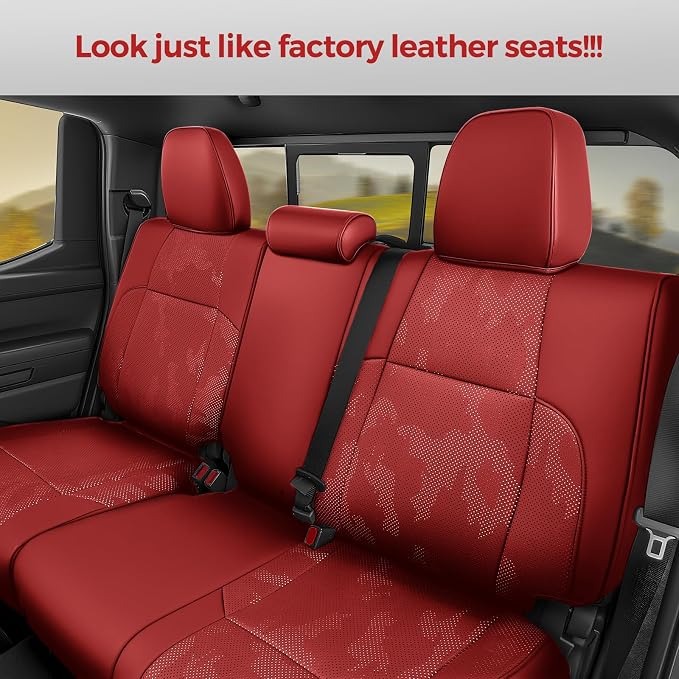 DiffCar® Seat Covers for Toyota Tacoma 2026 2025 2024 Double Cab(Gas Only), Full Set Faux Nappa Leather Truck Accessories for Tacoma 4th Gen, Car Seat Protectors Custom Fit for Tacoma Seat, Red Camo - Image 3