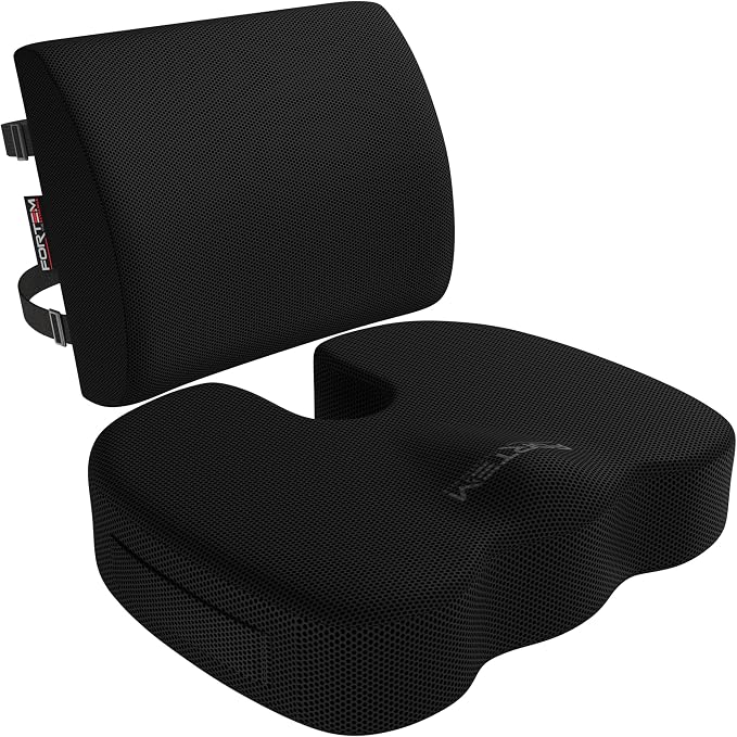 FORTEM Seat Cushion & Lumbar Support for Office Chair, Wheelchair, Car | Memory Foam | Ergonomic Design | Washable Cover | Non Slip | Black by FORTEM