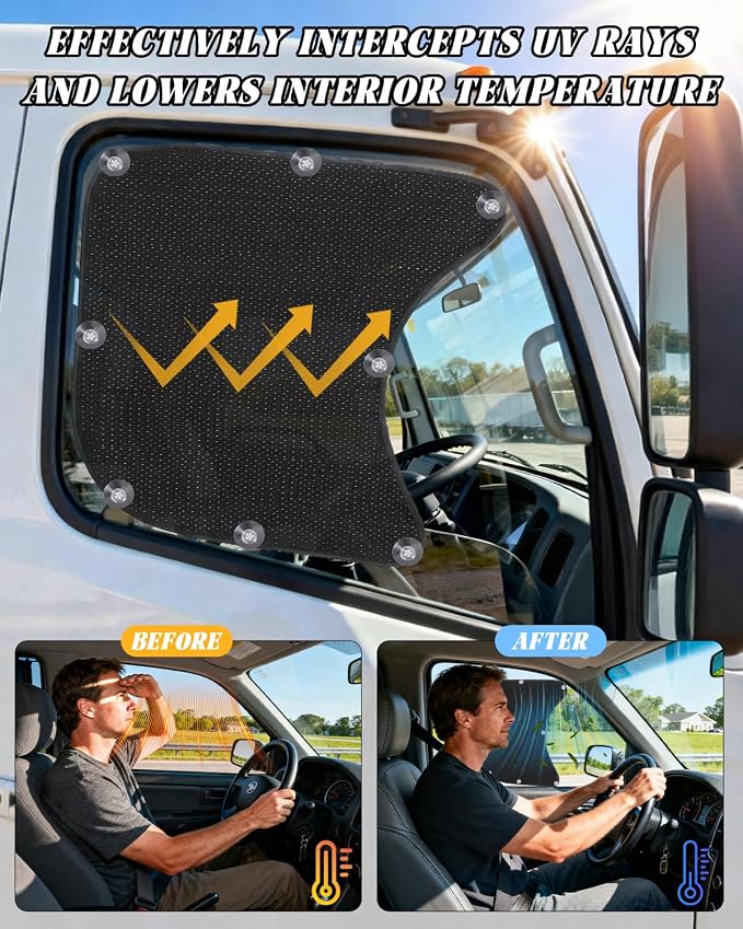 2Pcs Semi Truck Side Window Sun Shades,20×23" UV Protection Sunblock Side Window Shade with Suction Cup,Semi Truck Accessories for Kenworth,Volvo VNL,RV,Freightliner,International Trucks - Image 4