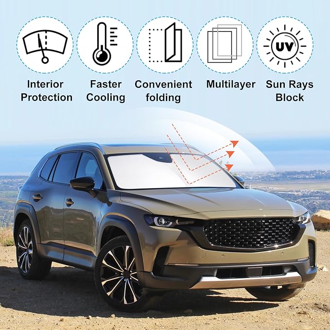 Front Windshield Sun Shade Foldable Car Front Window Sun Shade Windshield Shade Custom Fit for 2023-2026 Mazda CX50 Block UV Rays Car Accessories Heat Keep Cooler - Image 3