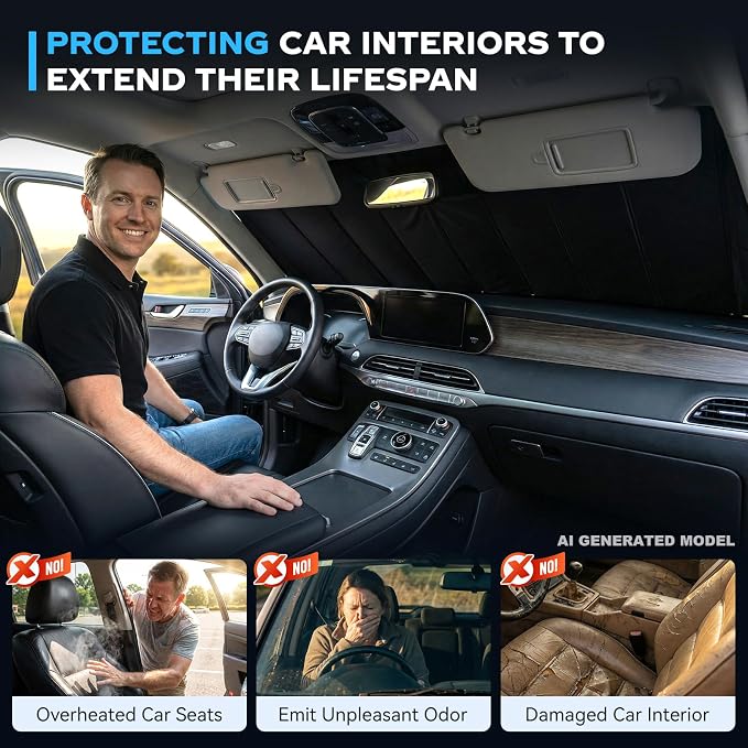 Windshield Sun Shade for Toyota Tundra 2022-2026 Folding Design | Custom Fit, Car Front Window Sunshade, Sunshield Sun Visor Protector, Blocks UV Rays & Heat, Car Accessories - Image 4