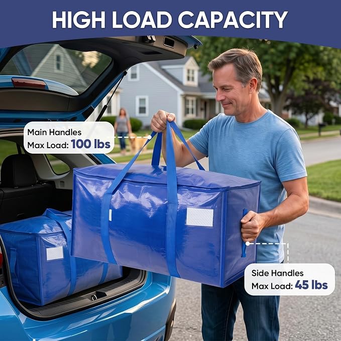 TICONN 16 Pack Extra Large Moving Bags Heavy Duty with Zippers & Carrying Handles, Durable Storage Bags Moving Boxes for Closet Organizers and Storage (16 Pack, Navy) - Image 6