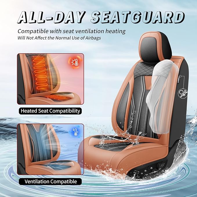 Fit RAV4 Premium Leather Car Seat Covers for Toyota RAV4 2007-2025 2026 - Waterproof，Breathable，All-Weather Seat Cushion Protecto & Airbag Compatible, 2 Front Seat Brown&Black - Image 4
