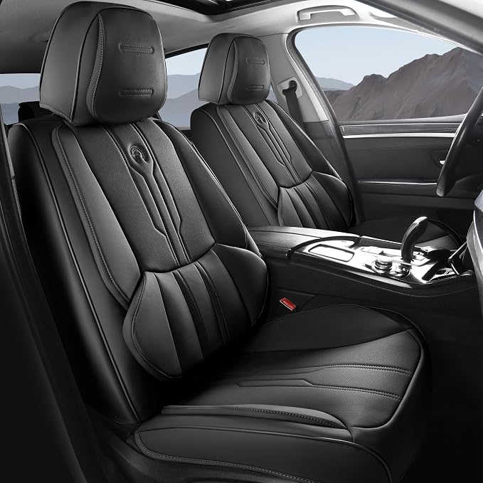 AOOG Car Seat Covers Custom Fit for Ford F150 2009-2026, Faux Leather Seat Cover Set for 2017-2025 F250 F350 F450, Accomodating Regular Cab Super Cab Super Crew Pickup Truck Cushions(Black, Full Set) by AOOG