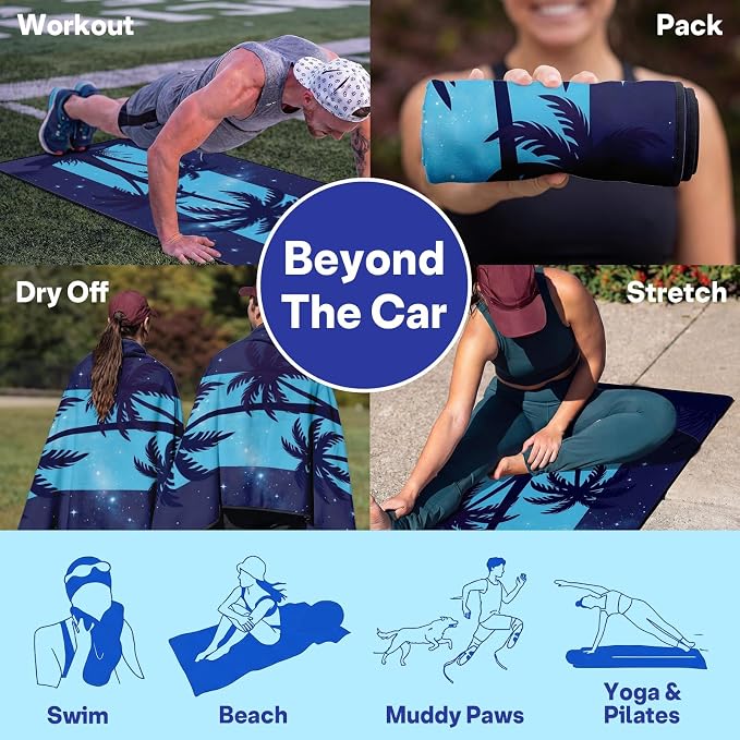 2 Pack Car Seat Towel Covers for Gym, Front Seats, Night Palm Tree | Tree Sweat Protector for Front Seats Premium Thickened with Elastic Strap Breathable & Quick Dry Machine Washable Running - Image 6